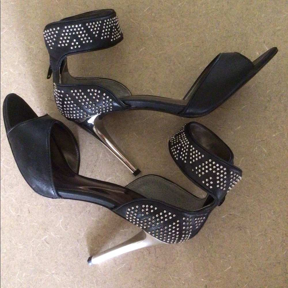 Carlos Black with Silver Studded Open Toed Heels - Picture 2 of 9